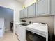 Functional laundry room with modern appliances, gray cabinets, and a utility sink at 6244 Little Lake Sawyer Dr, Windermere, FL 34786