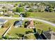 Aerial view showcasing the property within a residential area, highlighted by manicured lawns and mature landscaping at 1727 Garden View St, Mascotte, FL 34753