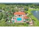 Aerial view of the community pool and clubhouse, highlighting the community's layout and recreational amenities at 2676 Emerald Island Blvd, Kissimmee, FL 34747