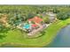 Stunning aerial perspective of the community pool, clubhouse, and serene lake, capturing the essence of community living at 2676 Emerald Island Blvd, Kissimmee, FL 34747