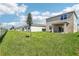 Wide view of the backyard with healthy green grass, an outdoor patio, and a privacy fence for a secluded retreat at 3483 Salvia Ct, Tavares, FL 32778