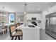 Bright, modern kitchen features stainless steel appliances, an island with seating, and pendant lighting at 3489 Salvia Ct, Tavares, FL 32778