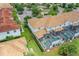 Aerial view of homes showcasing a pool and screened patio at 4865 Clock Tower Dr, Kissimmee, FL 34746