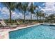 Backyard pool featuring lounge chairs, palm trees, and clear water to relax by at 7568 Marker Ave, Kissimmee, FL 34747