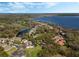 Aerial view of neighborhood homes along the lakefront and boat docks extending into the water at 10411 Hart Branch Cir, Orlando, FL 32832