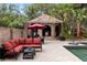 Serene backyard oasis with a covered outdoor kitchen, pool, and comfortable seating area at 1500 Whitstable Ct, Lake Mary, FL 32746