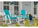 Relaxing front porch with rocking chairs, a small table, and colorful flowers on the porch at 3114 Meleto Blvd, New Smyrna Beach, FL 32168