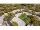 An aerial perspective of the community highlighting its layout, green areas, and proximity to tennis courts at 5258 Tunbridge Wells Ln # 1902, Orlando, FL 32812
