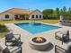 This beautiful pool has a built-in hot tub, a bar and an outdoor fire pit and is great for entertaining at 6005 Bancroft Blvd, Orlando, FL 32833