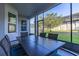 Enclosed patio showcasing a dining area with wicker chairs and view of the backyard at 14602 Winter Stay Dr, Winter Garden, FL 34787