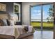 This bright main bedroom offers stunning water views and access to the backyard at 1475 Warrior Trl, Enterprise, FL 32725