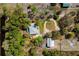 Scenic aerial view of a home with a pool, outbuildings, and green surroundings at 20773 Starry St, Orlando, FL 32833