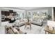 Open-concept living room featuring neutral decor, large windows, and seamless flow to the kitchen, perfect for modern living at 1377 Tappie Toorie Cir, Lake Mary, FL 32746