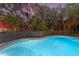 Backyard pool with a metal fence surrounded by trees at 140 Sweet Bay Cir, Lake Mary, FL 32746