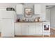 Modern white kitchen featuring sleek cabinets, butcher block countertops, and stainless steel appliances at 1855 Cloverlawn Ave, Orlando, FL 32806