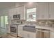 Well-lit kitchen featuring stainless steel appliances, gray sink, and white cabinetry at 216 Homewood Dr, Sanford, FL 32773