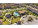 Aerial view of the community amenities with a sparkling pool, playground, and lush landscaping at 2165 Leather Fern Dr, Ocoee, FL 34761