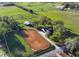 Aerial view showing a ranch with horse training area and white perimeter boundary lines at 31707 Orange St, Sorrento, FL 32776