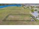 Aerial view of a fenced dog park featuring lush green grass and community amenities at 1702 Reflection Ln, St Cloud, FL 34771