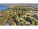 An aerial view features the neighborhood's lake views and mature tree coverage at 17220 Countrybrook Ln, Orlando, FL 32820