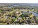An aerial view shows the property's mature landscaping, proximity to a pond, and other nearby homes at 17220 Countrybrook Ln, Orlando, FL 32820