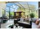 This screened patio offers a relaxing seating area with comfortable furniture and a view of the gazebo at 3655 Seminole Dr, Orlando, FL 32812
