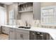 Beautiful kitchen featuring stainless steel appliances, gray cabinets, white countertops, and modern backsplash at 8426 Foxworth Cir # 44, Orlando, FL 32819