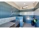 Modern pet washing station featuring blue tile and stainless steel tub, perfect for pet care at 9314 Bolshoi Aly, Winter Garden, FL 34787