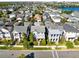Aerial view showcases a residential neighborhood with well-maintained homes near a scenic lake and recreational amenities at 13800 Chauvin Ave, Orlando, FL 32827