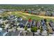 Panoramic aerial showcases this home and community with a golf course backdrop at 1543 Corolla Ct, Reunion, FL 34747