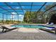 Screened in pool area with clear blue water and two lounge chairs at 8336 Boyla Ct, Windermere, FL 34786