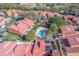 Aerial view of a community featuring red roofs, lush greenery, and a community pool area at 995 Casa Del Sol Cir, Altamonte Springs, FL 32714