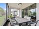 Inviting screened-in patio with a dining set, perfect for outdoor entertaining with a view of a green space at 2087 Flora Pass Pl, Kissimmee, FL 34747
