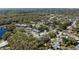 Wide aerial shot presenting a residential area surrounded by mature trees, with a lake visible in the distance at 2723 Beacon St, Eustis, FL 32726