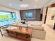 Bright living room with modern decor, TV, large sofas, and sliding doors to outdoor patio at 10032 Brocksport Cir, Gotha, FL 34734