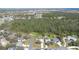 Expansive aerial view of a suburban neighborhood bordered by a lush green forest and distant lake views at 3275 Deer Lick Ct, Kissimmee, FL 34746