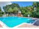 Community pool with clear blue water, a gazebo, palm trees and well maintained fence at 3415 Starbird Dr, Ocoee, FL 34761