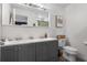 Bathroom featuring a double sink vanity with gray cabinetry, large mirror, and modern fixtures at 1139 9Th Ave, Deland, FL 32724