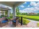 Inviting covered patio features comfortable seating with views of the park and playground at 14007 Picard Aly, Winter Garden, FL 34787