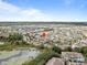 Scenic aerial view highlighting the charming community near a serene lake and lush greenery at 3095 Key Lime Loop, Kissimmee, FL 34747