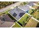 Aerial view of a home showcasing solar panels, a pristine lawn, and landscaped borders at 4862 Grand Vista Ln, St Cloud, FL 34771
