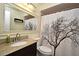 Bathroom featuring granite countertop, tree shower curtain, and white cabinets at 691 Monroe Harbor Pl, Sanford, FL 32773
