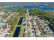 Panoramic aerial view showcases a neighborhood with stunning lakes and beautiful homes surrounded by lush greenery at 8706 Irmastone Way, Orlando, FL 32817
