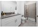 Clean and modern bathroom features a glass-enclosed shower and a single vanity at 2636 Reading Trl, Kissimmee, FL 34746