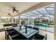 Outdoor pool area with a dining table and seating, all within a screened enclosure at 3881 Sonoma Blvd, Kissimmee, FL 34741