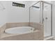A luxurious bathroom featuring a soaking tub and glass-enclosed shower at 1205 Butterfly Orchid Rd, Davenport, FL 33837