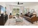 Inviting living room with a leather sofa, stylish furnishings, large windows, and neutral decor at 8718 Sw 139Th Place Rd # 29, Ocala, FL 34473
