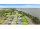 Aerial view of homes next to a lake feature nicely maintained lawns and lakeside street at 3279 Landing Vw, Tavares, FL 32778