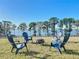 Relaxing backyard setup featuring a fire pit and seating with a scenic lake backdrop at 3279 Landing Vw, Tavares, FL 32778