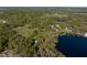 Aerial view of a lakefront home, lush fields and bordering tree line, showcasing the land's position by a beautiful lake at 372 Carpenter Ave, Osteen, FL 32764